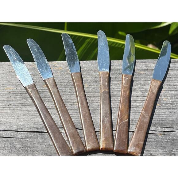 6 Vintage Flatware Bakelite? handle Knives. Duraset. stainless USA. Kitchen. - Picture 5 of 10